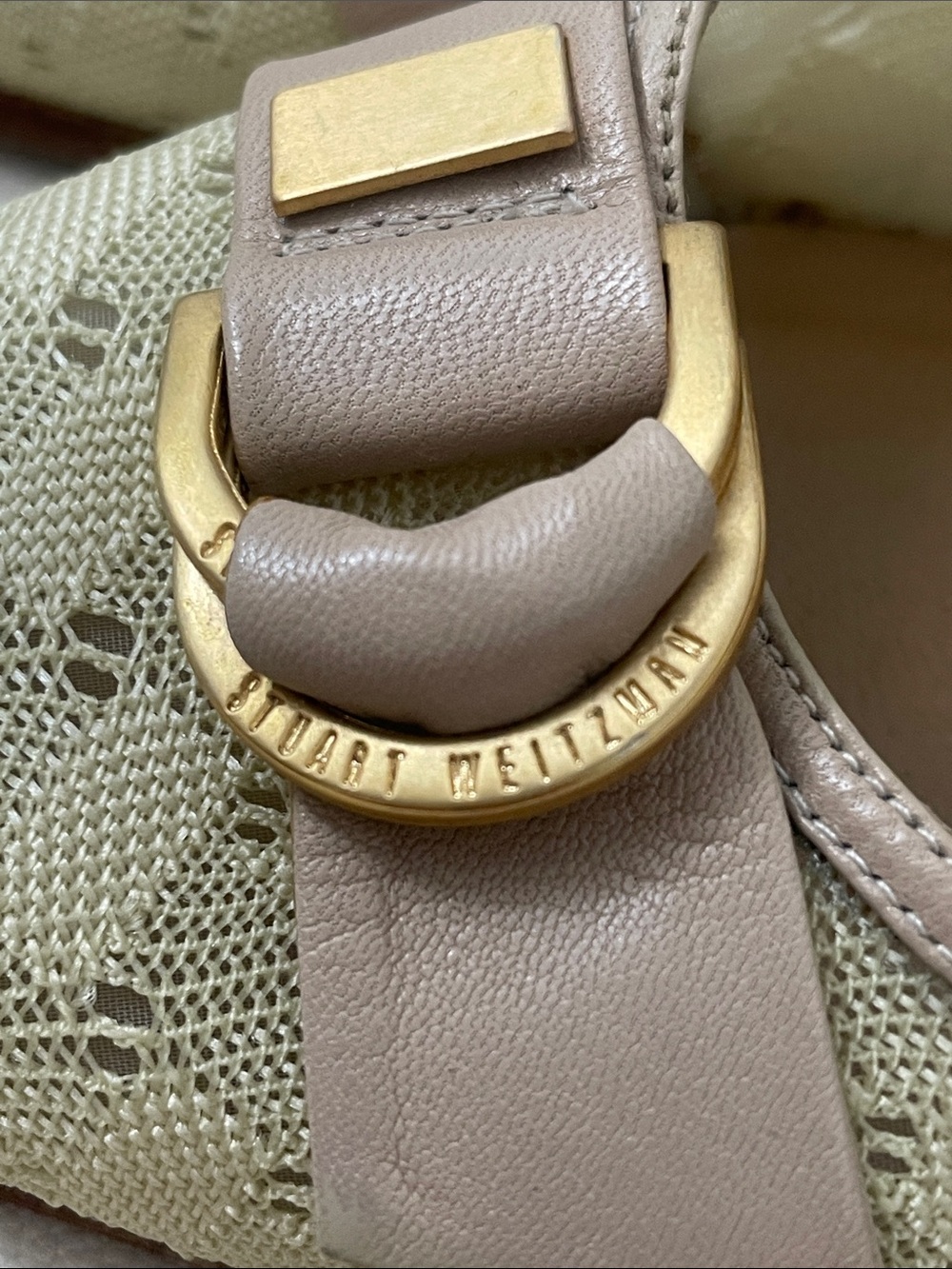 Stuart Weitzman Taupe Leather and green kitten heel sling back shoes - 8.5 N